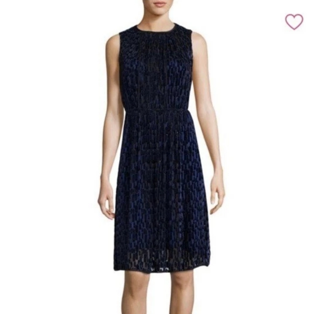 Elie Tahari Demetria Velvet Beaded Shift Dress Blue Size 8